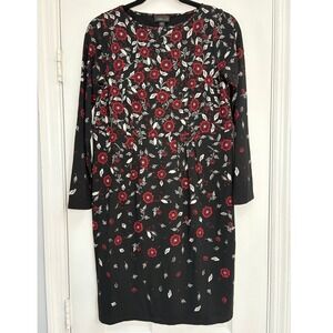 J.Jill Wearever Dress XS Petite Floral Long‎ Sleeve Casual  Black Red